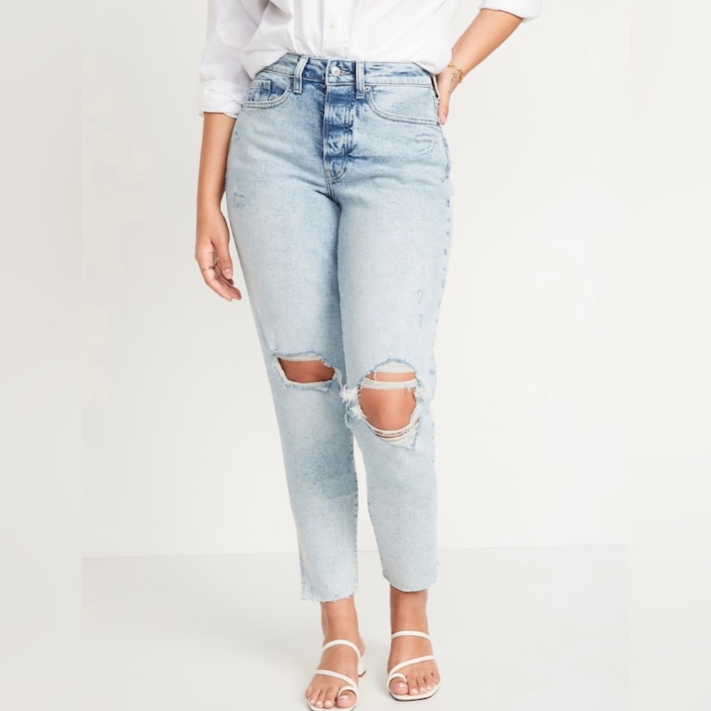 Old Navy Curvy High Waisted Button-Fly Straight Ripped Side Split Jeans Size 6